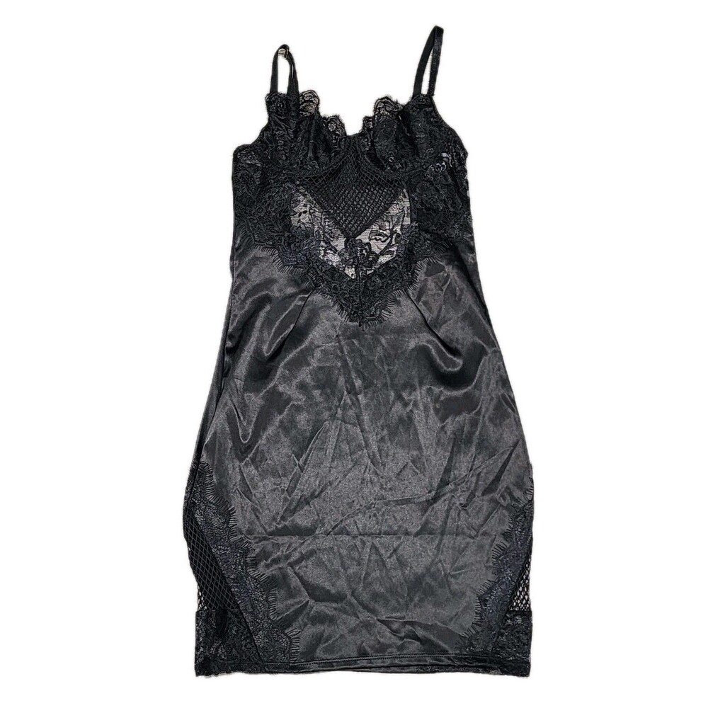 Tic Toc Bodycon Sheer Lace Strap Underwire Bra Top Mini Dress/Lingere Black Sz S